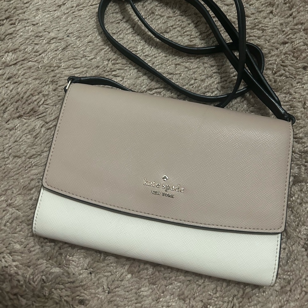 Kate Spade Taupe and White Crossbody Bag